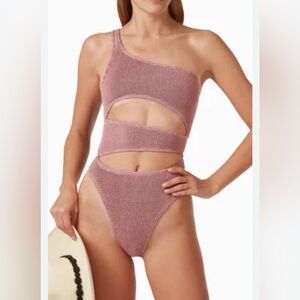 Elegant One Shoulder Cutout Swimsuit - Mauve